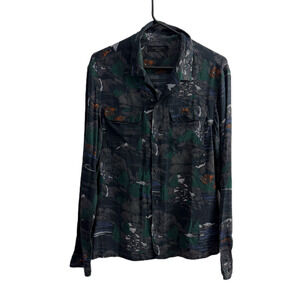 All Saints RedFern Shirt Mens Medium Green Long Sleeve Nature Rayon Loop *Flaw